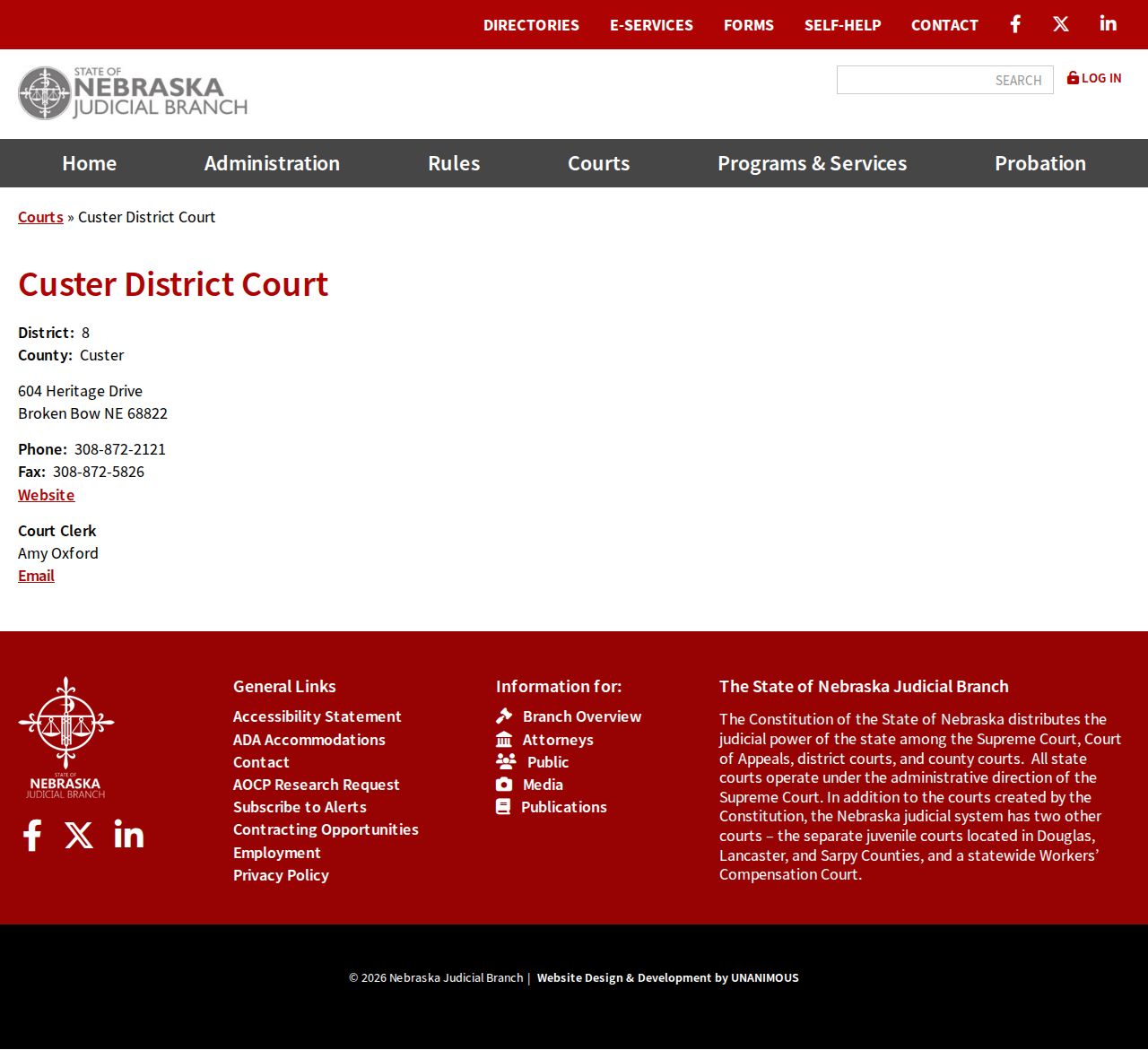 Custer County court calendar District Court clerk and contact page