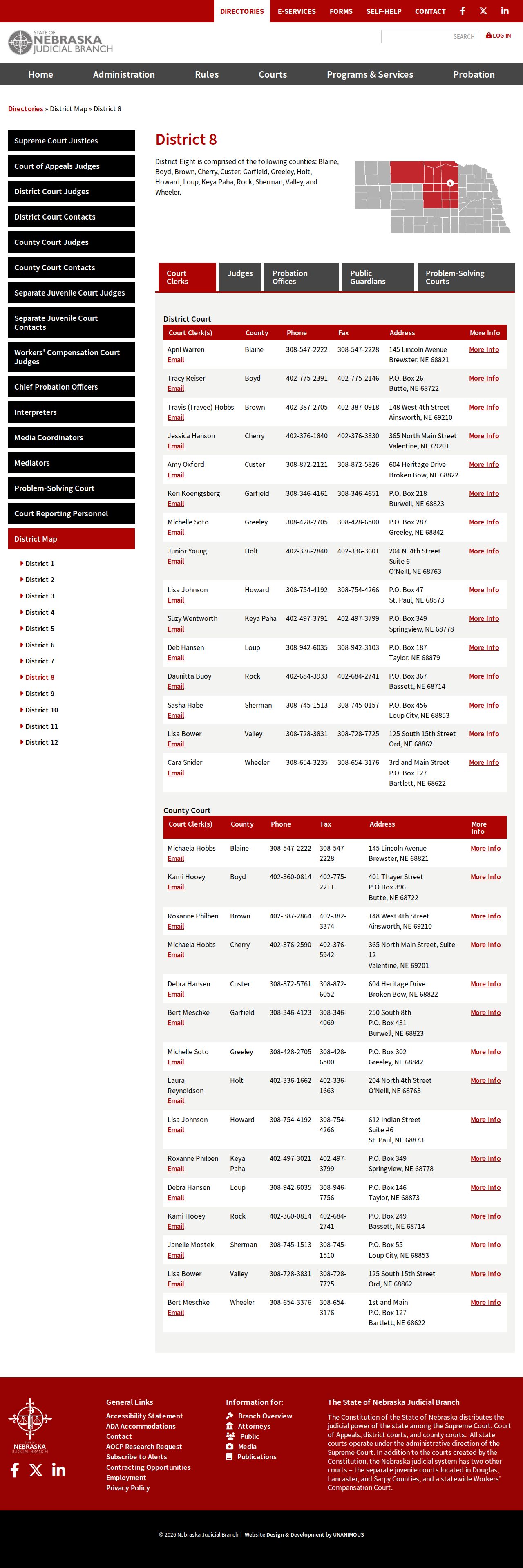 Custer County court calendar District 8 directory information