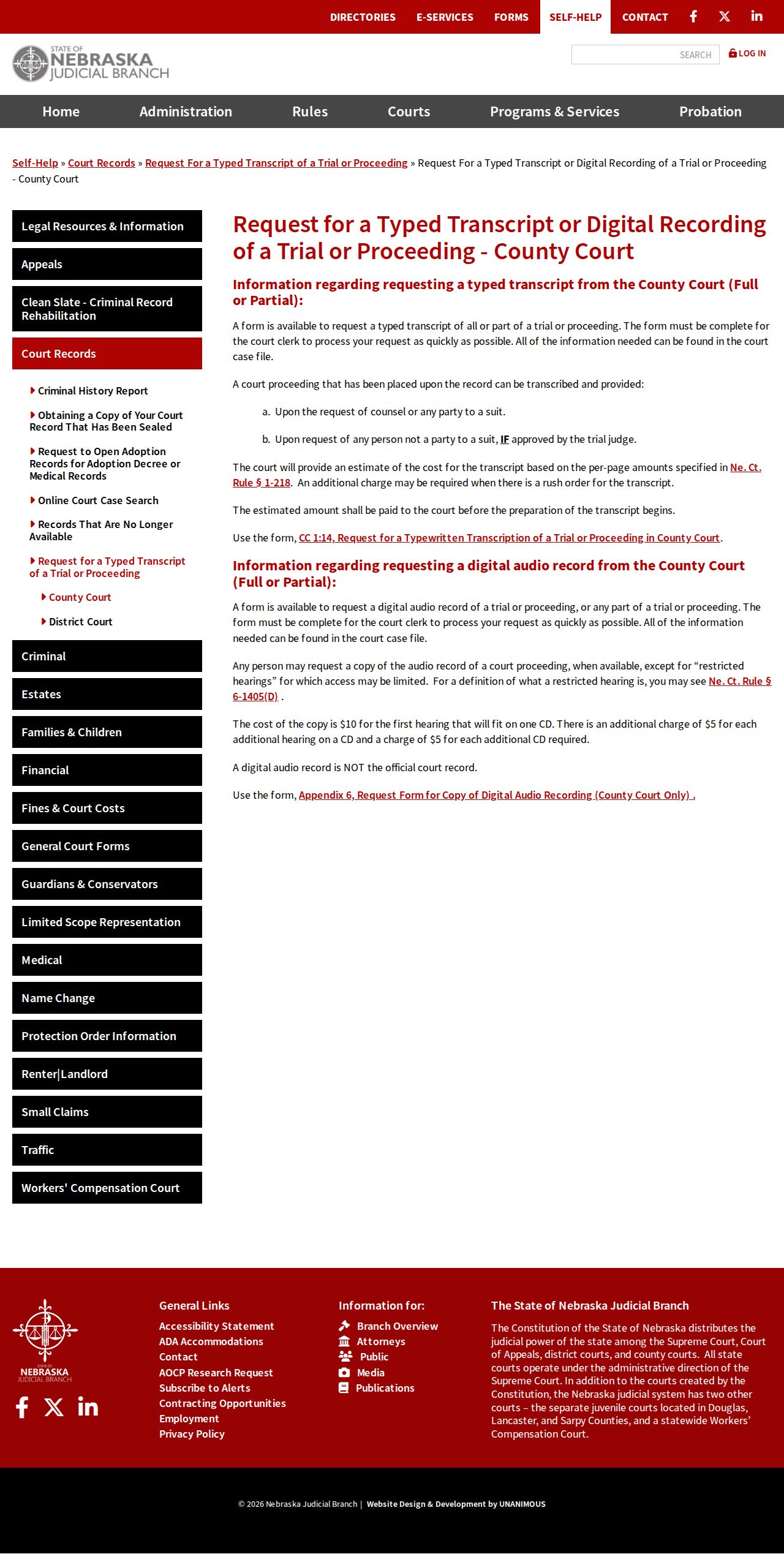Custer County court records transcript and digital recording request