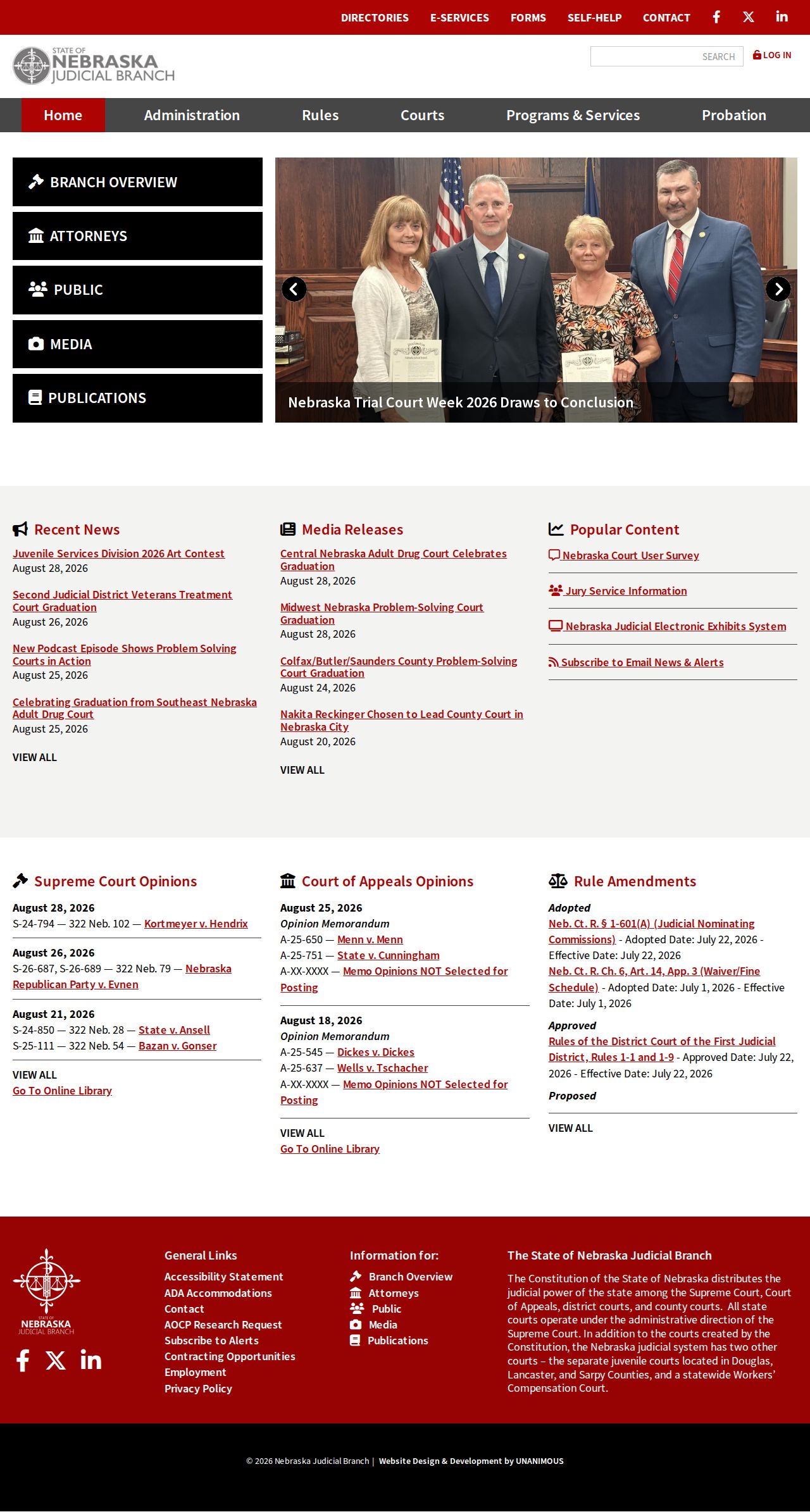 Custer County court docket Nebraska Judicial Branch access page